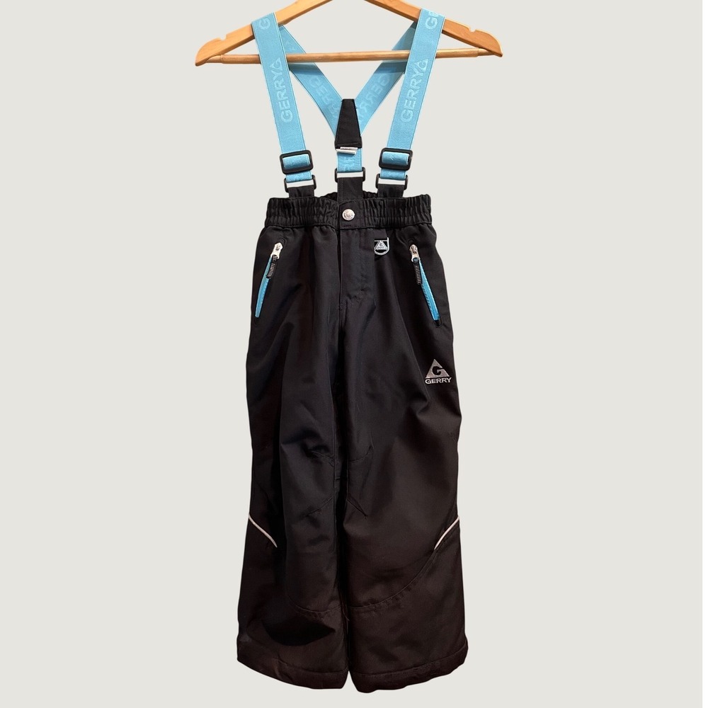 Gerry Snow Pants Kids XS 5/6 Black Blue Insulated Suspenders Ski Bibs